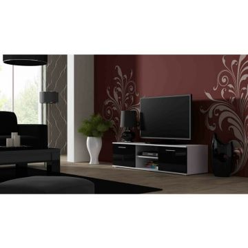 Cama MEBLE Comoda TV Cama Meble Soho 140, Alb-Negru lucios