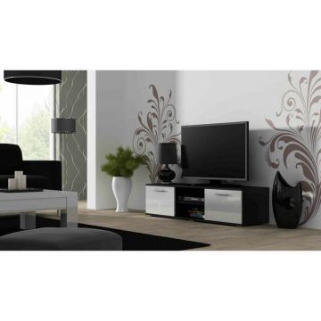 Cama MEBLE Comoda TV Cama Meble Soho 140, Negru-Alb lucios