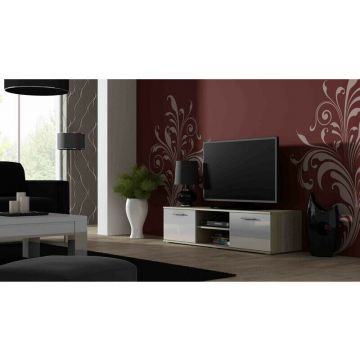 Cama MEBLE Comoda TV Cama Meble Soho 140, Stejar-Alb lucios