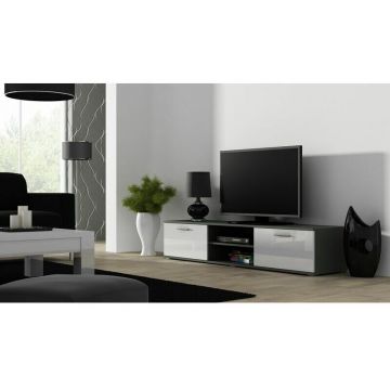 Cama MEBLE Comoda TV Cama Meble Soho 180, Gri-Alb lucios Cama MEBLE Comoda TV Cama Meble Soho 180, Gri-Alb lucios