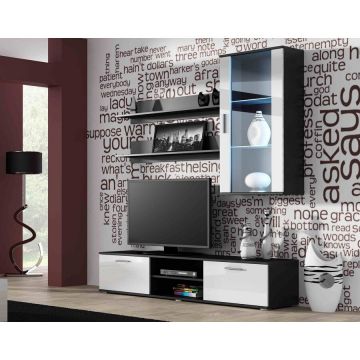 Cama MEBLE Comoda TV Cama Meble SOHORTV180CZ/BI, centru de divertisment cu rafturi de depozitare, Alb-Negru