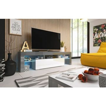 Cama MEBLE Comoda TV Cama Meble Toro 158, Gri-Alb lucios