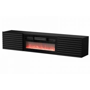 Cama MEBLE Comoda TV Cama Meble Tula, cu functie de incalzire, semineu, 183x35x37cm, Negru mat