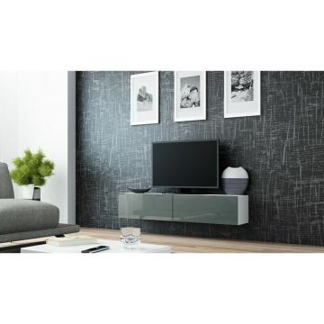 Cama MEBLE Comoda TV Cama Meble Vigo 140, 30/140/40 cm, Alb-Gri lucios Cama MEBLE Comoda TV Cama Meble Vigo 140, 30/140/40 cm, Alb-Gri lucios