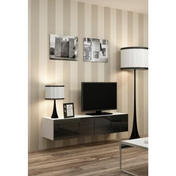 Cama MEBLE Comoda TV Cama Meble Vigo 140, 30/140/40 cm, Alb-Negru lucios