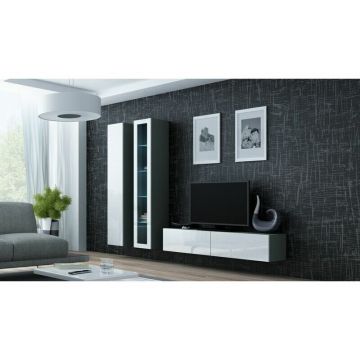Cama MEBLE Comoda TV Cama Meble Vigo 140, 30/140/40 cm, Gri-Alb lucios Cama MEBLE Comoda TV Cama Meble Vigo 140, 30/140/40 cm, Gri-Alb lucios