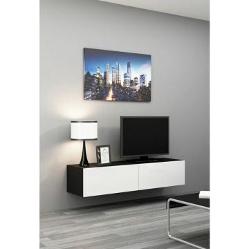 Cama MEBLE Comoda TV Cama Meble Vigo 140, 30/140/40 cm, Negru-Alb lucios