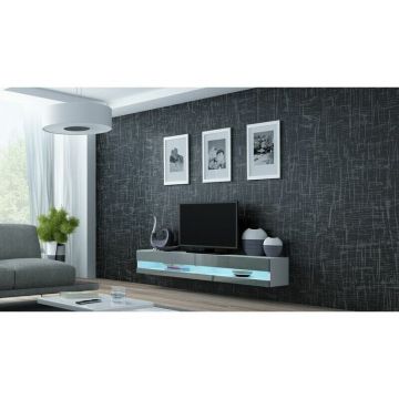 Cama MEBLE Comoda TV Cama Meble Vigo New, 30/140/40 cm, Alb-Gri lucios Cama MEBLE Comoda TV Cama Meble Vigo New, 30/140/40 cm, Alb-Gri lucios