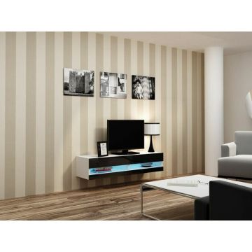 Cama MEBLE Comoda TV Cama Meble Vigo New, 30/140/40 cm, Alb-Negru lucios