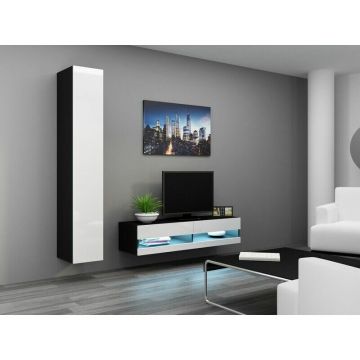 Cama MEBLE Comoda TV Cama Meble Vigo New, 30/140/40 cm, Negru-Alb lucios