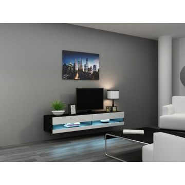 Cama MEBLE Comoda TV Cama Meble Vigo New, 30/180/40 cm, Negru-Alb lucios
