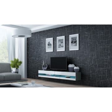 Cama MEBLE Comoda TV Cama Meble Vigo Newm 30/180/40cm, Gri-Alb lucios