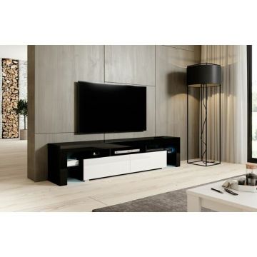 Cama MEBLE Comoda TV Cama MebleToro 200, Negru-Alb lucios