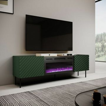 Cama MEBLE Comoda TV cu semineu electric Cama Meble Onda, 180.5x40x58.39cm, PAL-MDF, Verde