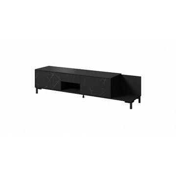 Cama MEBLE Comoda TV Marmo 2D1S1K 195x40x47,5 cm Negru mat cu Marmură neagră