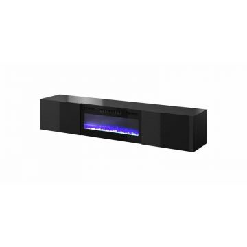 Cama MEBLE Comoda TV Slide 200K , PAL-MDF, cu semineu electric 200x40x37 cm, Negru lucios