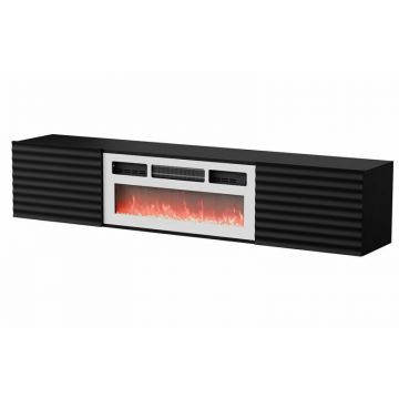 Cama MEBLE Dulap Cama Meble RTV Tula,183x35x37, cu semineu alb, Negru mat