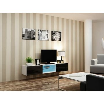 Cama MEBLE Suport TV Cama Meble Vigo Glass, 30-180-40, Alb-Negru lucios