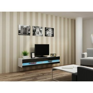 Cama MEBLE Suport TV Cama Merble Vigo New 30-180-40,  Alb-Negru lucios