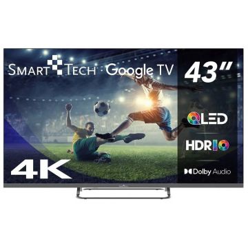 Smart Tech Televizor SmartTech QLED 43QG02V, 108 cm, Smart Google, 4K Ultra HD, Clasa F, Negru