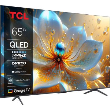 TCL Televizor Smart QLED TCL 65T8C, 164 cm, Ultra HD 4K, Smart Google TV, Clasa F, (Model 2025), Negru