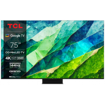 Televizor QLED MiniLED TCL 190 cm (75inch) 75C855, Ultra HD 4K, Smart Tv, WiFi, CI+