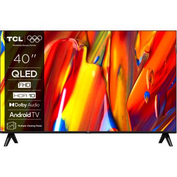 Televizor Smart QLED TCL 40V5C, 100 cm, Full HD, Android TV, Dolby Audio, Negru, Clasa F