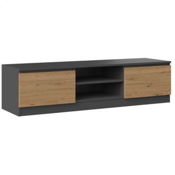 TOP E SHOP Comoda Top E Shop RTV 140 ANT/ART, 2 rafturi, Stejar-Negru TOP E SHOP Comoda Top E Shop RTV 140 ANT/ART, 2 rafturi, Stejar-Negru