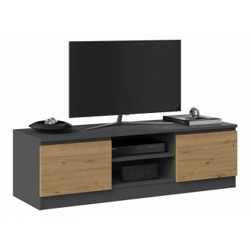 TOP E SHOP Comoda TV Top E Shop Antr/Artis , 2 rafturi, PAL, Negru-Stejar TOP E SHOP Comoda TV Top E Shop Antr/Artis , 2 rafturi, PAL, Negru-Stejar