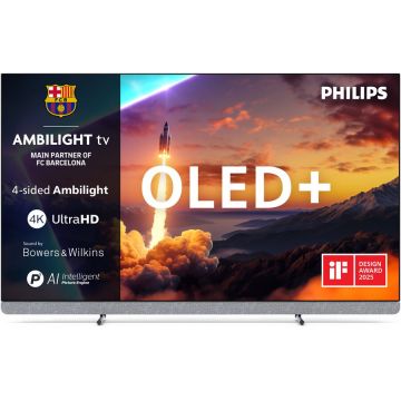 Philips Televizor Philips Ambilight TV OLED+ 65OLED910, 164 cm, Google TV, 4K Ultra HD, 100 Hz, Clasa F (Model 2025), Argintiu