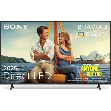 Sony Televizor smart Sony Bravia 3 K75S35B, Diagonala 189cm UltraHD 4K, LED TV, CI+, Google TV, Negru