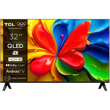 TCL Televizor TCL QLED 32S4K, 80 cm, Smart Android TV, HD Ready, Clasa F, DVB-T2/HEVC/S2, DVB-C, 2xHDMI,USB, Wi-FI, Android TV, Negru