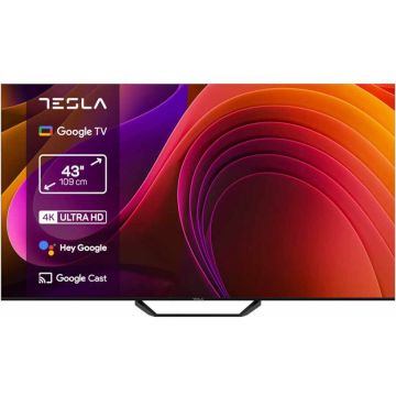 TESLA Televizor Tesla Google TV DLED 43E655BUS, Smart, Diagonala 109 cm, Ultra HD 4K, CI+, 270cd/m2, VESA 200x200mm, Negru