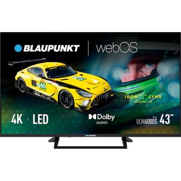 Blaupunkt Televizor Blaupunkt LED 43ULW6000S, Frameless, 109 cm / 43 inch, 4K Ultra HD, Smart WebOS, Wi-Fi, Clasa F, 60 Hz, Negru