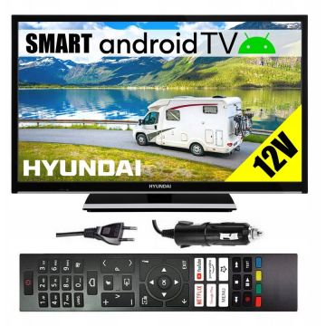Hyundai Televizor smart 24'' Android TV, Hyundai HLA24551CAR, HDR, WiFi, Bluetooth, 2x HDMI, 1x USB, Negru, 12V,