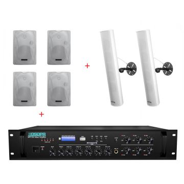 Pachet Sonorizare Biserica 120W cu 2 Zone  Interior + Exterior Cu Volum Reglabil Pe Zone