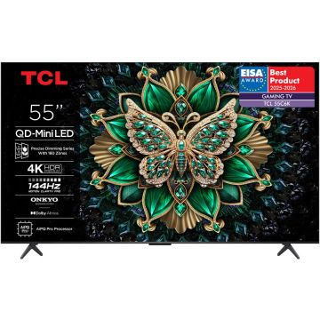 TCL Televizor TCL QD-MiniLed 55C6K, 139 cm, Smart Google TV, 4K Ultra HD, 100Hz, Clasa F (Model 2025)