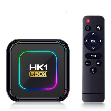 TV Box Techstar® HK1 K8 RK3528 Smart Media Player, 8K, RAM 4GB, ROM 64GB, Bluetooth 5.0, Android 13, RK3528 Quad Core ARM Cortex-A53, Culori RGB Programabile, Telecomanda IR, Negru