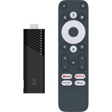 Media-player ZTE ZXV10 Stick, 4K Ultra HD, HDR, Google TV, Chromecast, Wi-Fi, Bluetooth, HDMI, 32 GB, Quad-Core, Telecomanda comenzi vocale, Black