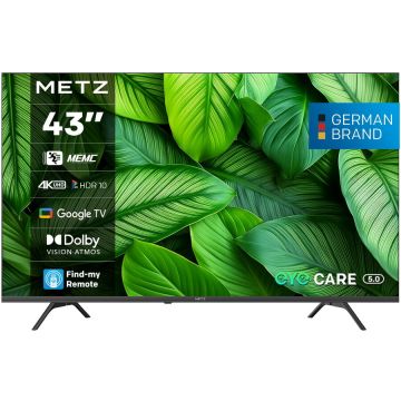 METZ Televizor Metz LED 43MUF7000Z, 43, 108 cm, Smart Google TV, 4K Ultra HD, Clasa F, Negru