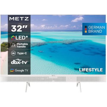 METZ Televizor QLED METZ 32MQE7100Z, 32 inch / 80 cm, HD Ready, Smart Google TV, Wi-Fi, Boxe, Clasa E, Alb