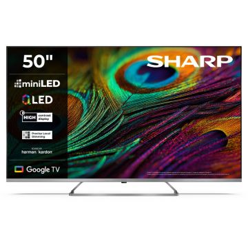 Sharp Televizor QLED MiniLED Sharp 127 cm (50) 50JP7265E, Ultra HD 4K, Smart TV, WiFi, Argintiu