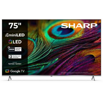 Sharp Televizor Sharp 75JP7265E, 75 (189cm), 4K Ultra HD, QLED MiniLED, Smart TV, Google TV, sistem audio Harman‑Kardon, Negru