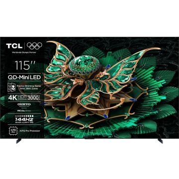 TCL Televizor Mini LED Smart TCL 115C7K, Ultra HD 4K, 291cm, 100Hz, Clasa E, Negru