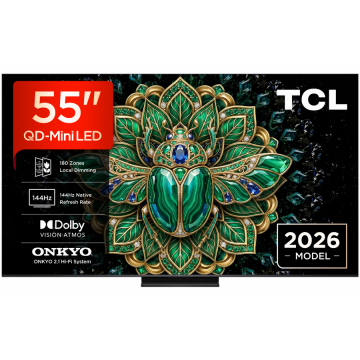 TCL Televizor QD-MiniLED TCL 55MQLED75L, 138 cm, Smart Google TV, 4K Ultra HD, 144Hz, Onkyo (Model 2026), Negru