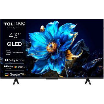 TCL Televizor TCL QLED 43P7K, 108 cm, Smart, Google TV, 4K Ultra HD, DVB-T2/C/S2, Wi-Fi, Bluetooth, Clasa F, Negru