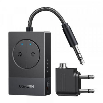 Ugreen Transitator Audio, Adapto,r Ugreen  BT305 (65706), Type-C, Jack 3.5mm, Bluetooth 5.4, Dual Pairing, LED Lights, Negru