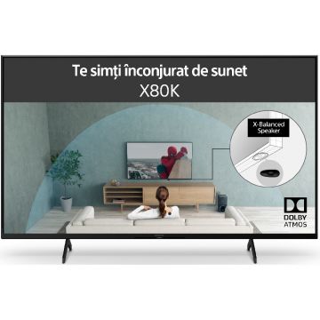 Televizor Smart LED, Sony BRAVIA 43X80K, 108cm, Ultra HD 4K, HDR, Clasa F