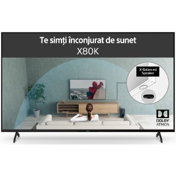 Televizor Smart LED, Sony BRAVIA 55X80K, Ultra HD 4K, HDR, 139cm, Clasa G