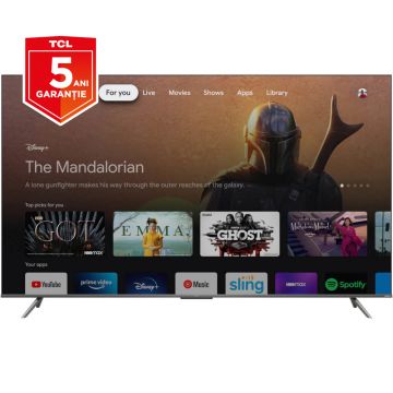 Televizor Smart QLED TCL 75C635, 189 cm, Ultra HD 4K, Google TV, Clasa G